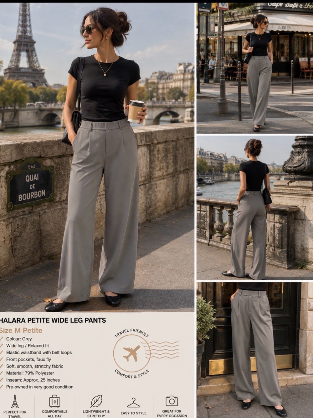 HALARA Grey Wide-Leg High-Rise Pants